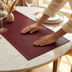 Faux leather table runner detail with hand