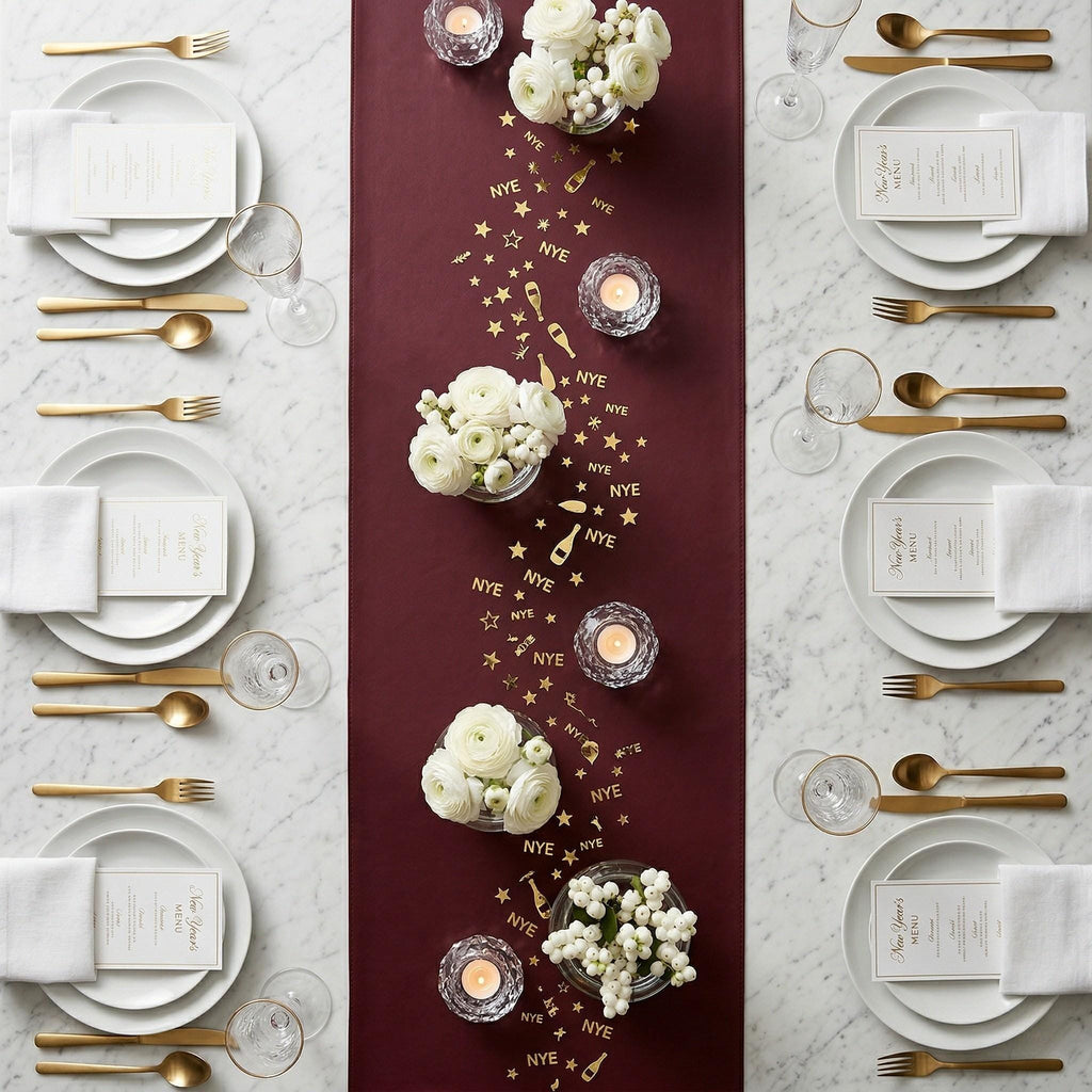 Faux leather table runner festive table top view