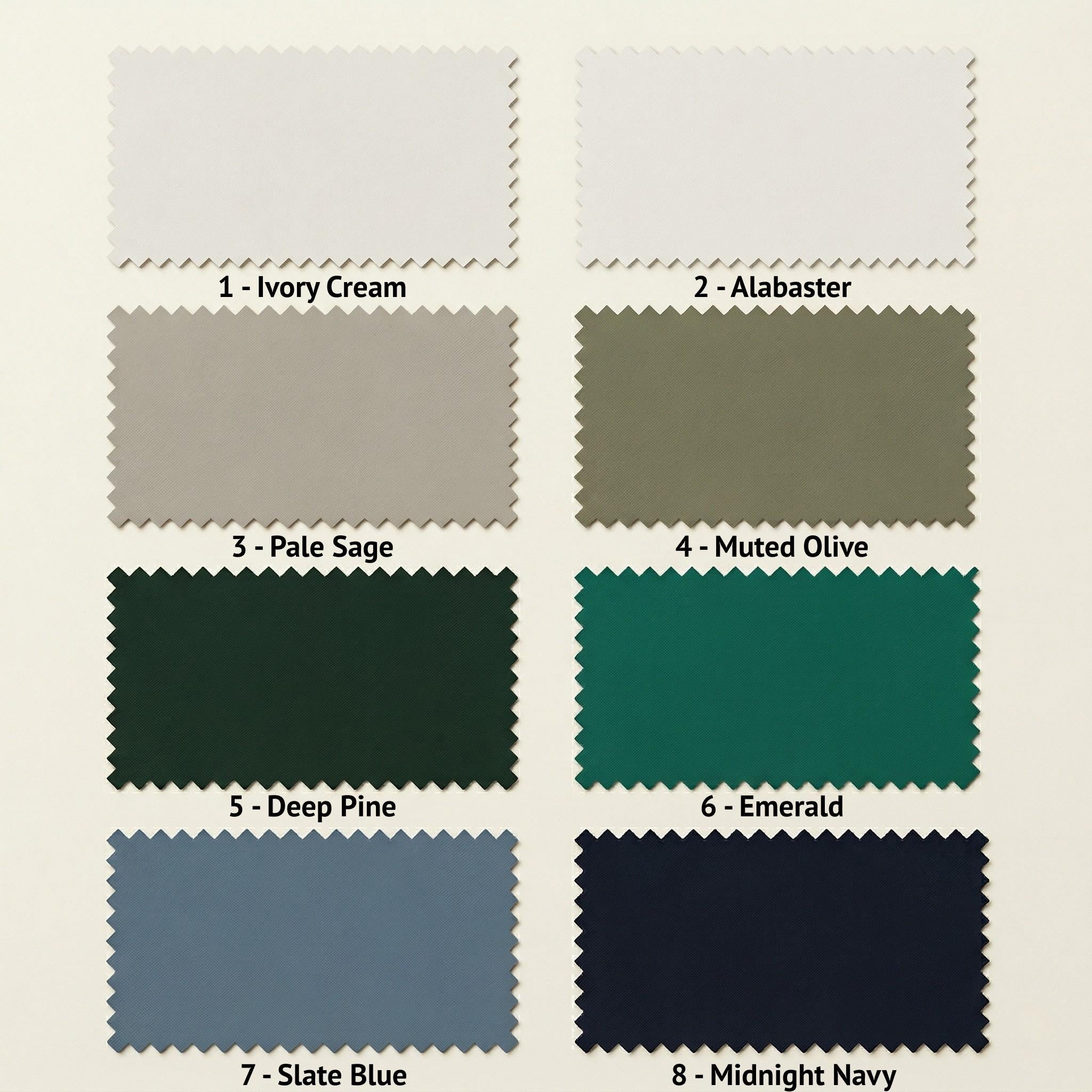 Faux leather color chart — colors 1 to 8
