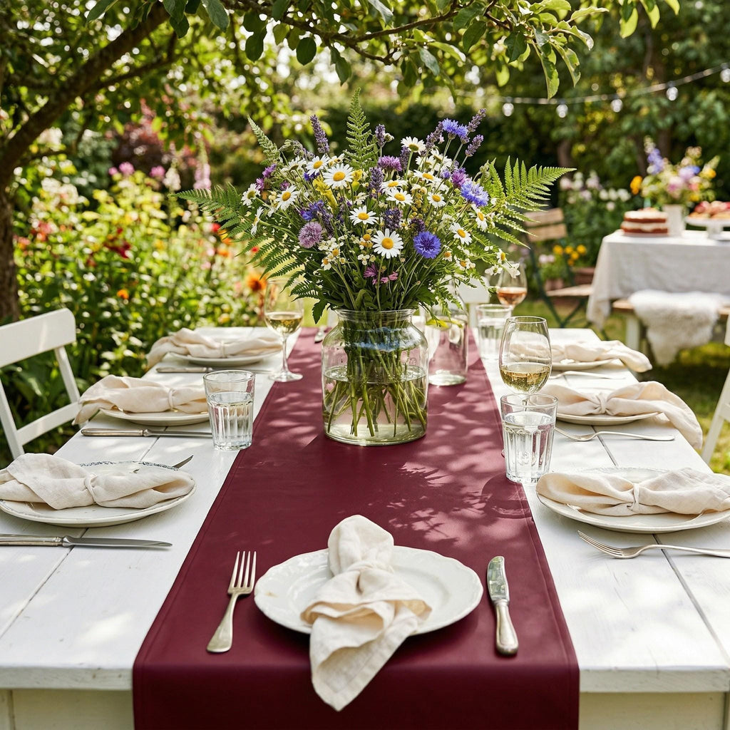 Faux leather table runner garden party setting