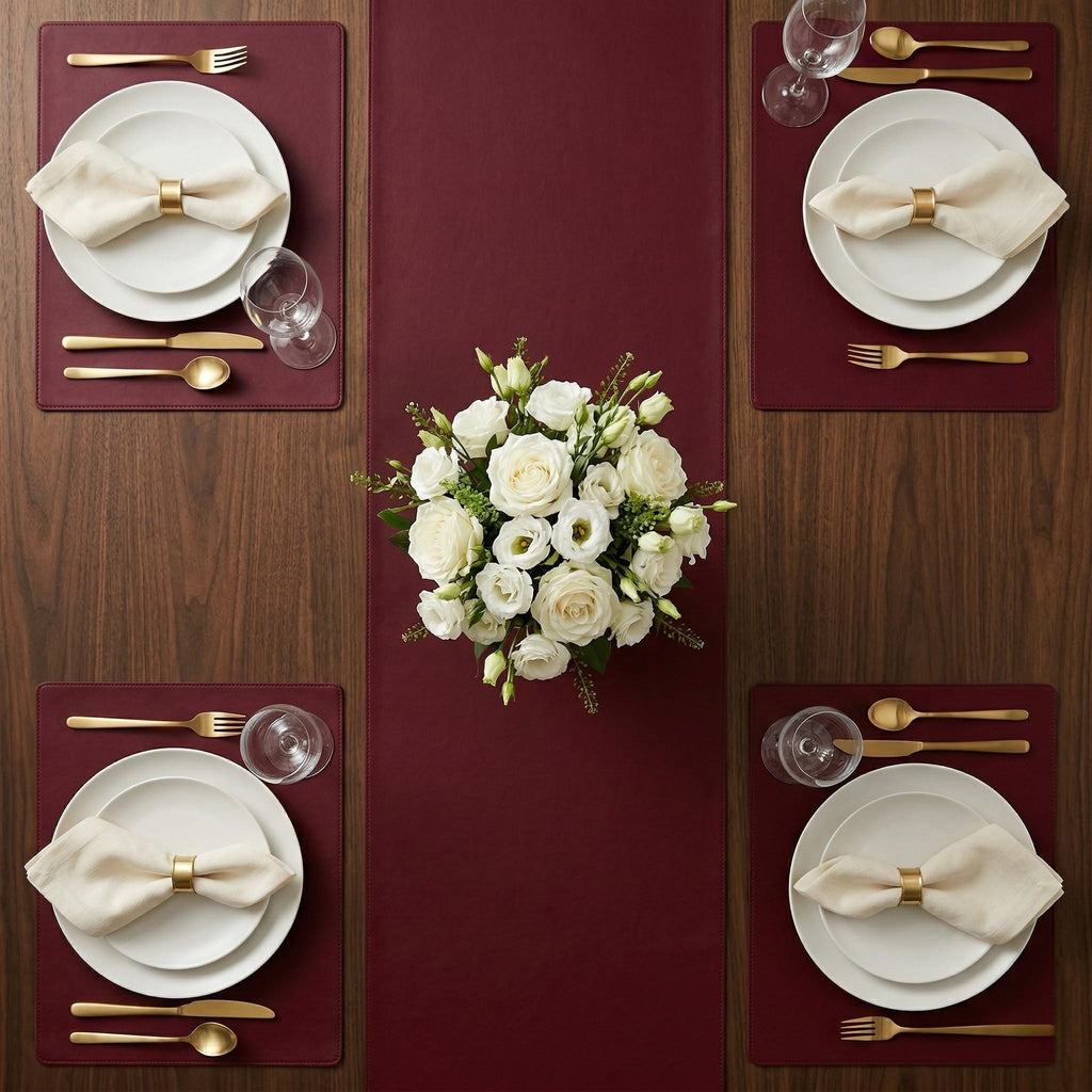 Faux leather table runner with matching placemats