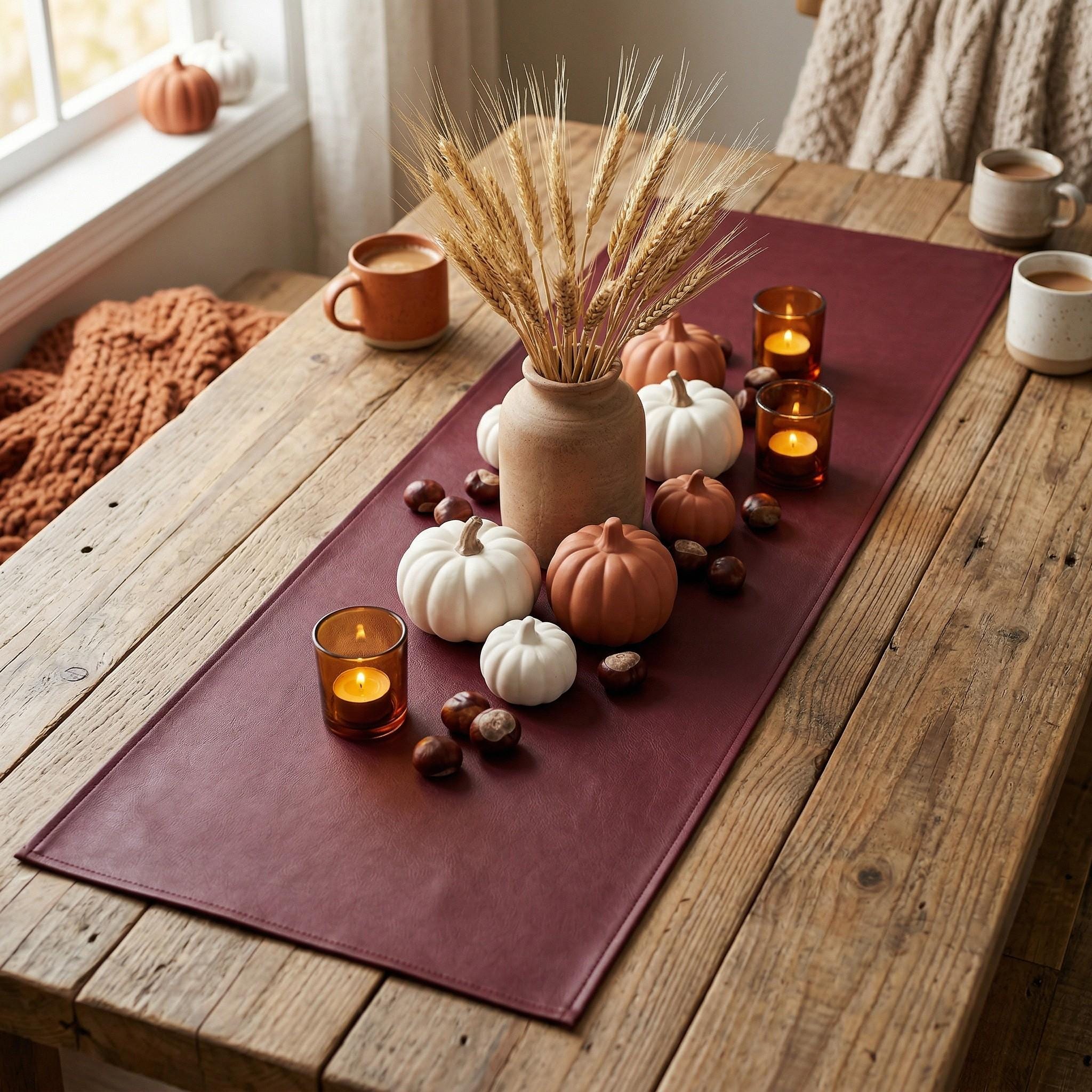 Faux leather table runner autumn table decor
