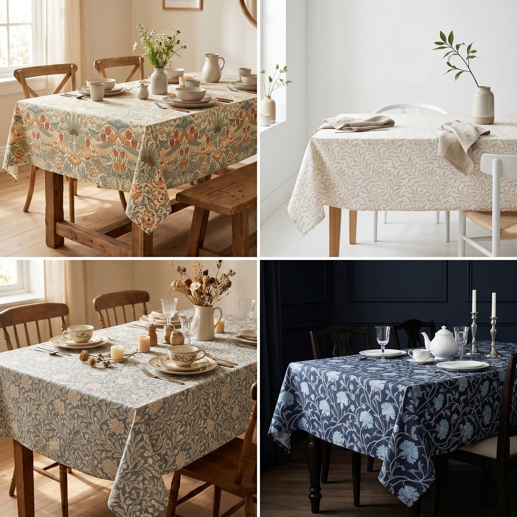 William Morris tablecloth draped
