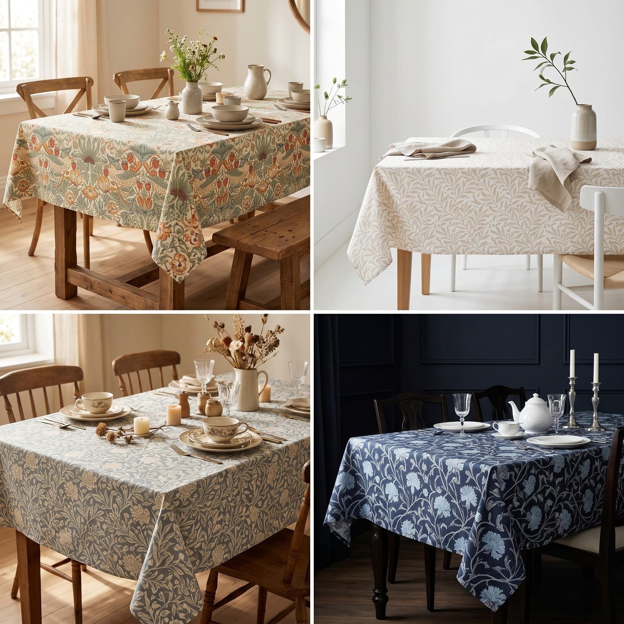 William Morris tablecloth draped