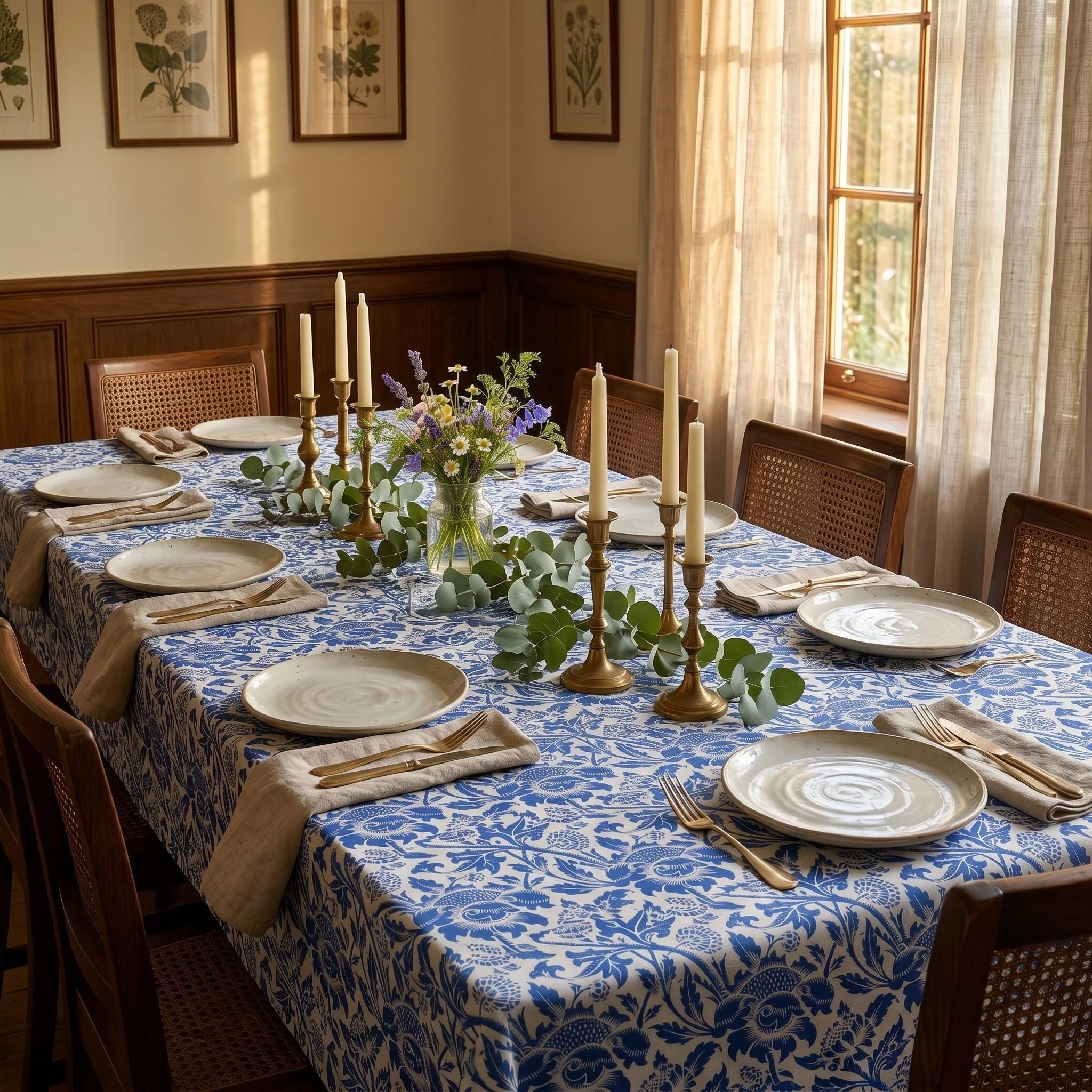 Indigo botanical tablecloth