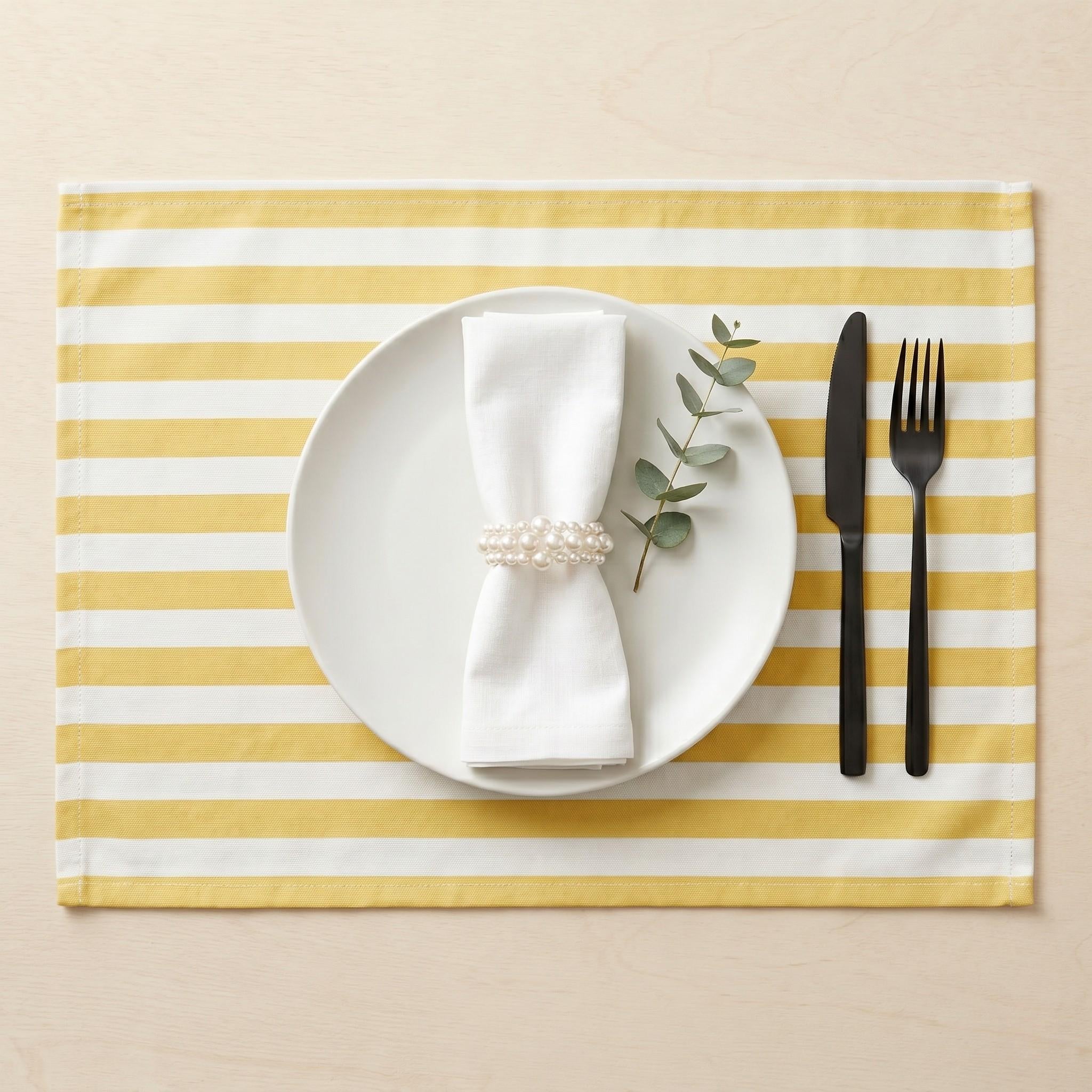 Yellow striped cotton placemat set
