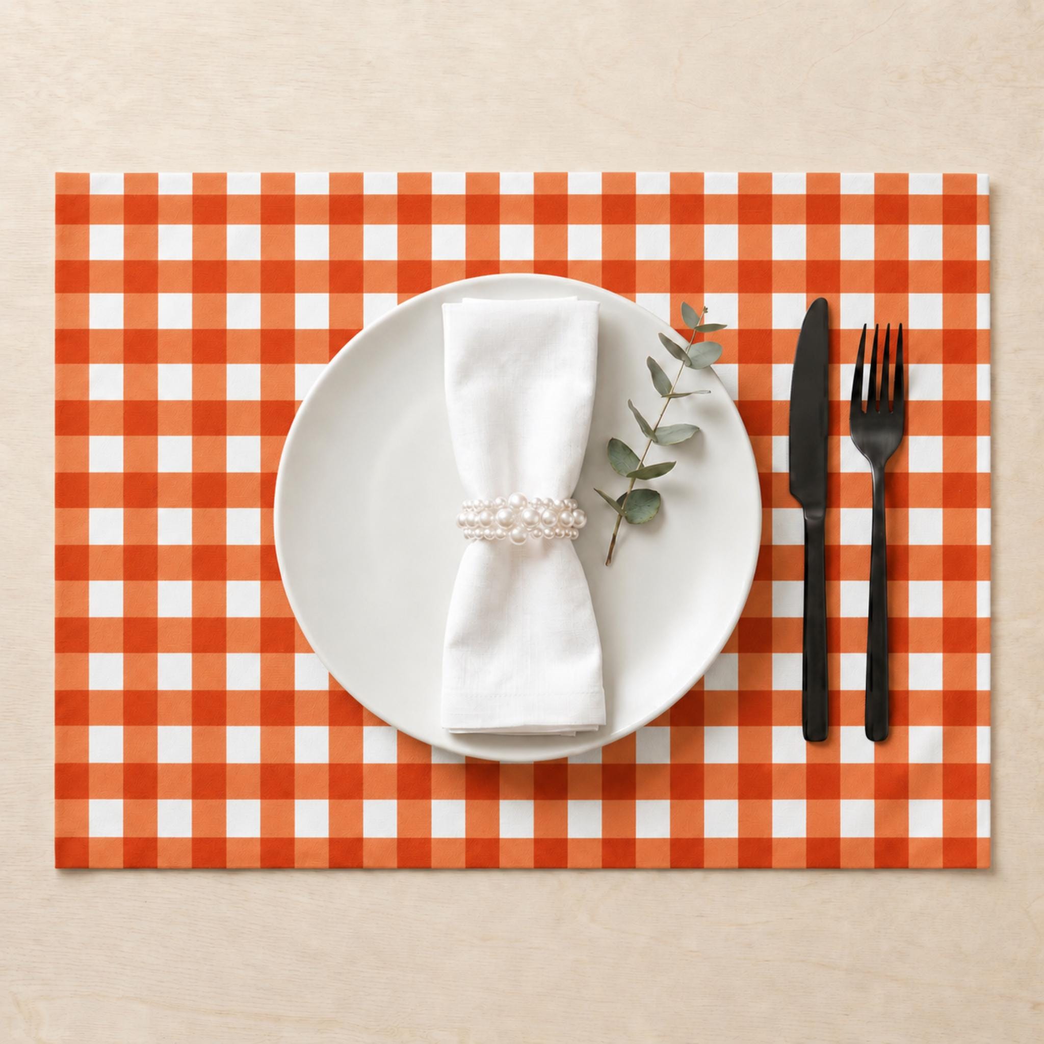 Orange gingham placemat set of 4