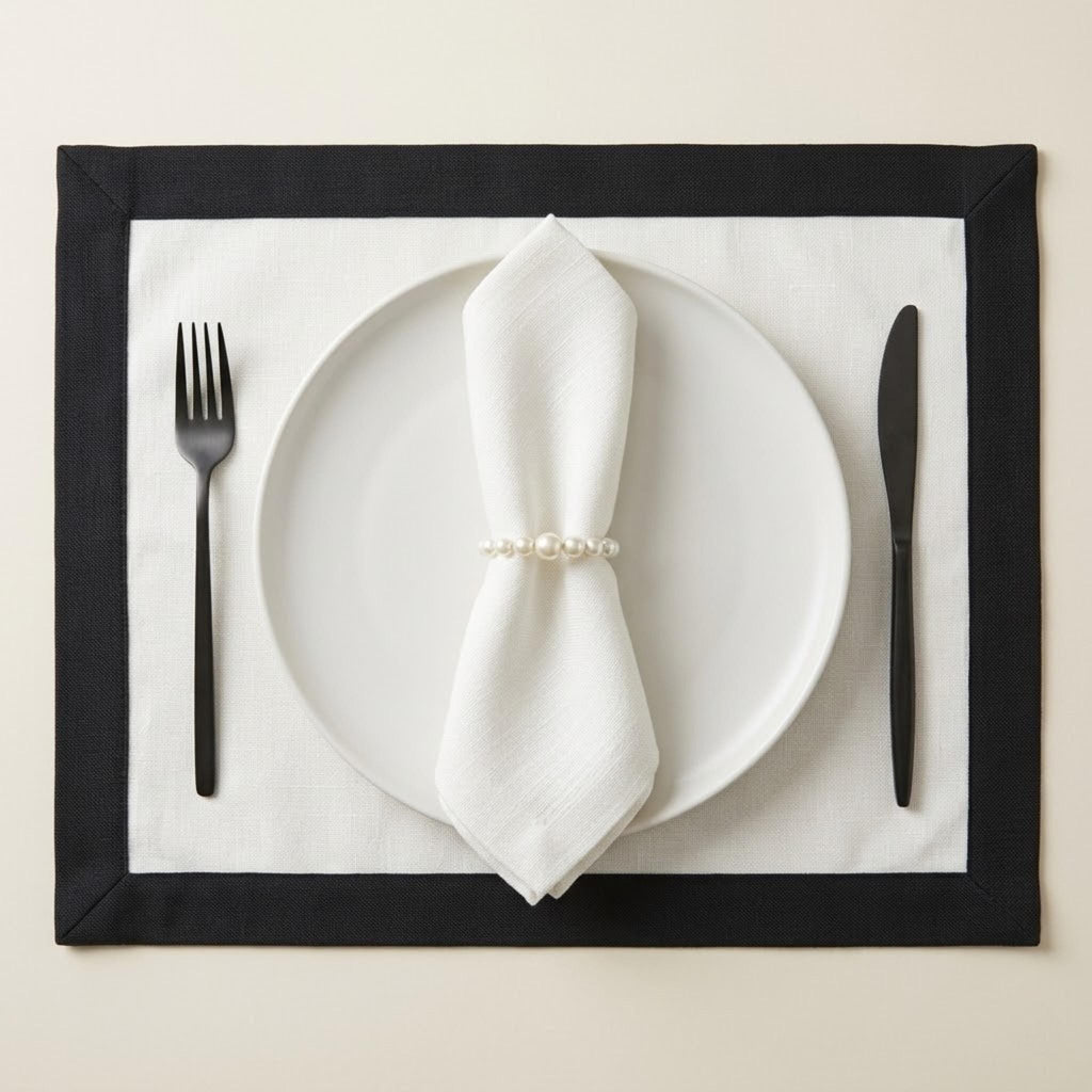 Cotton linen placemat set with two tone border