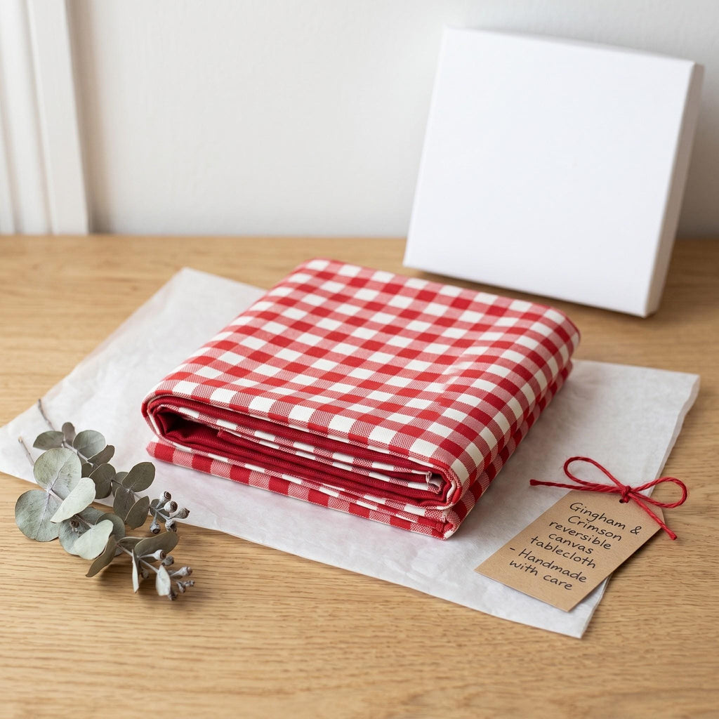 Custom gingham border tablecloth