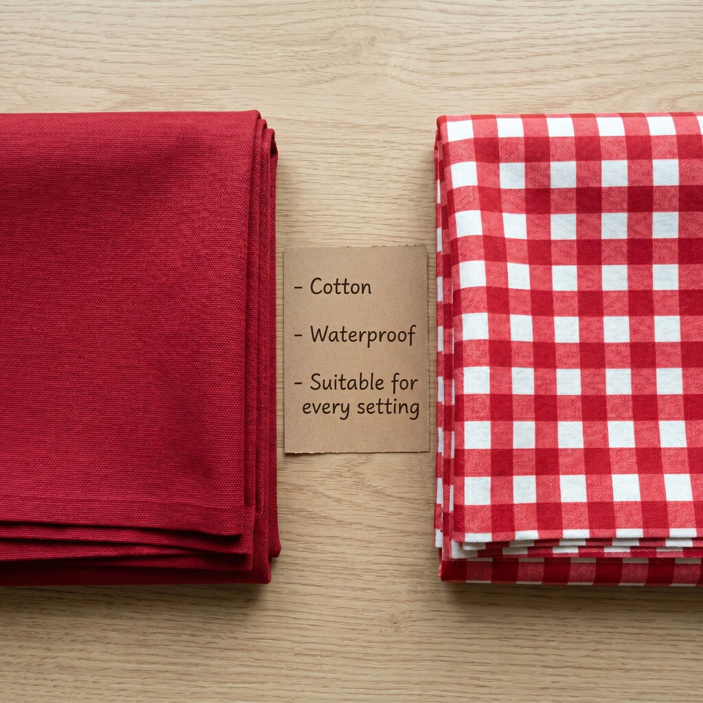 Gingham border tablecloth outdoor setting