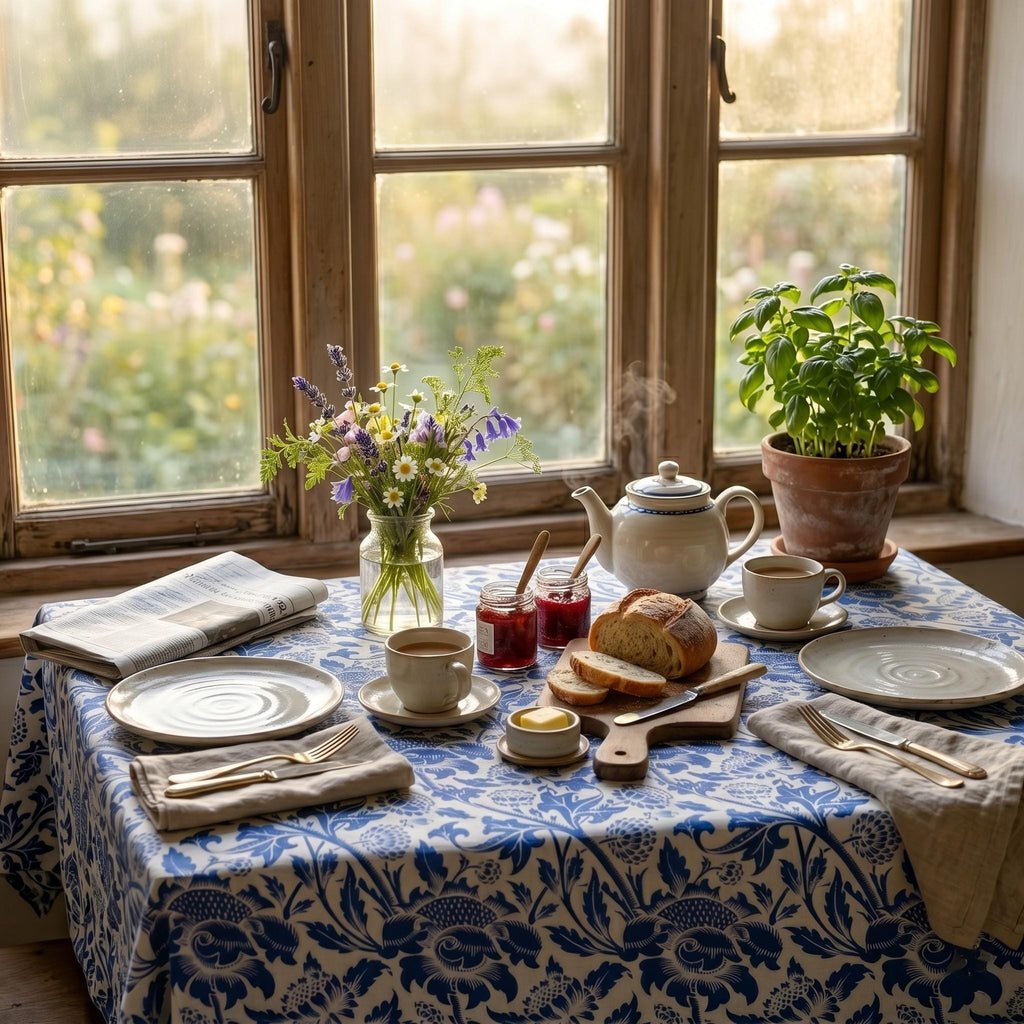 Morris tablecloth table setting