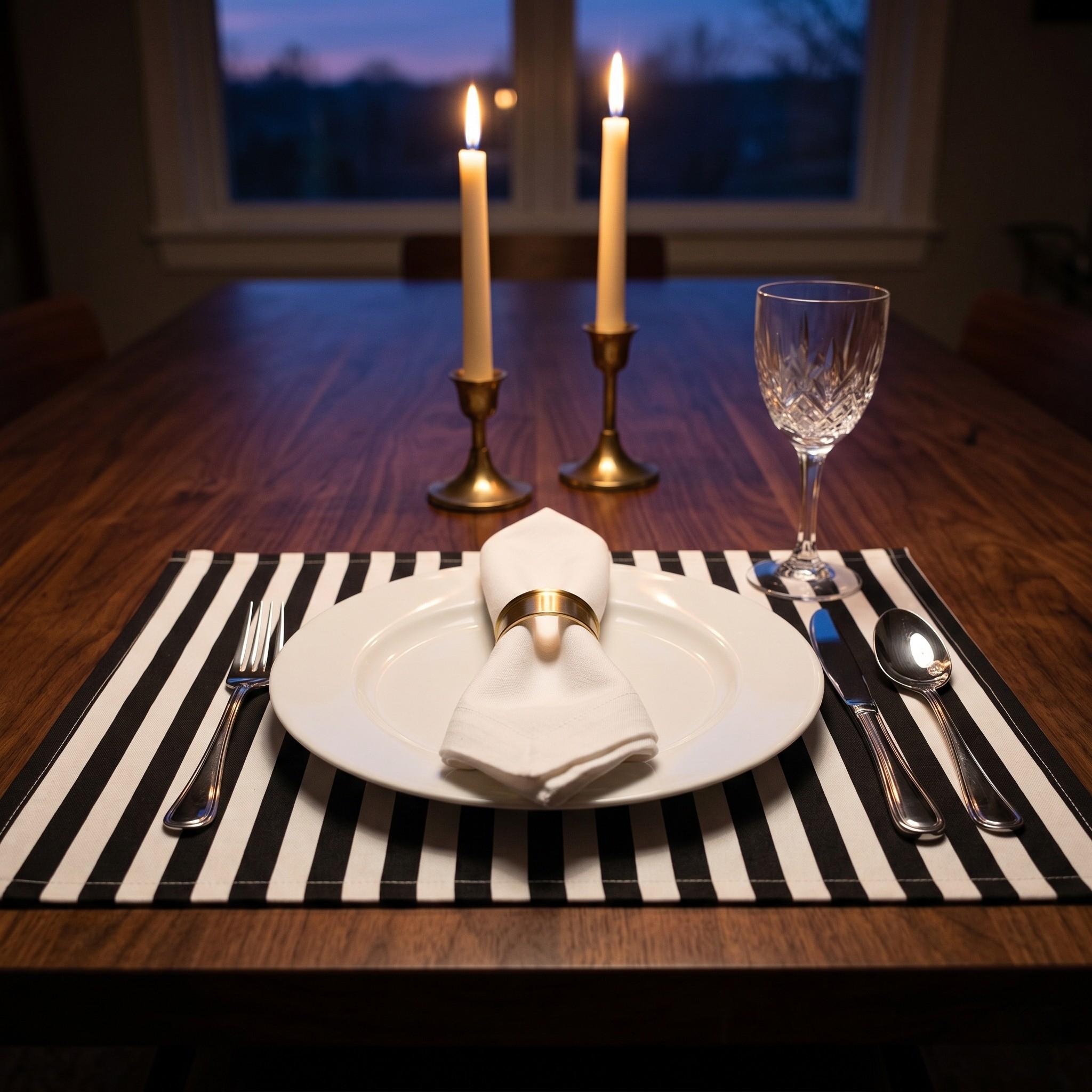 Table setting with striped mats