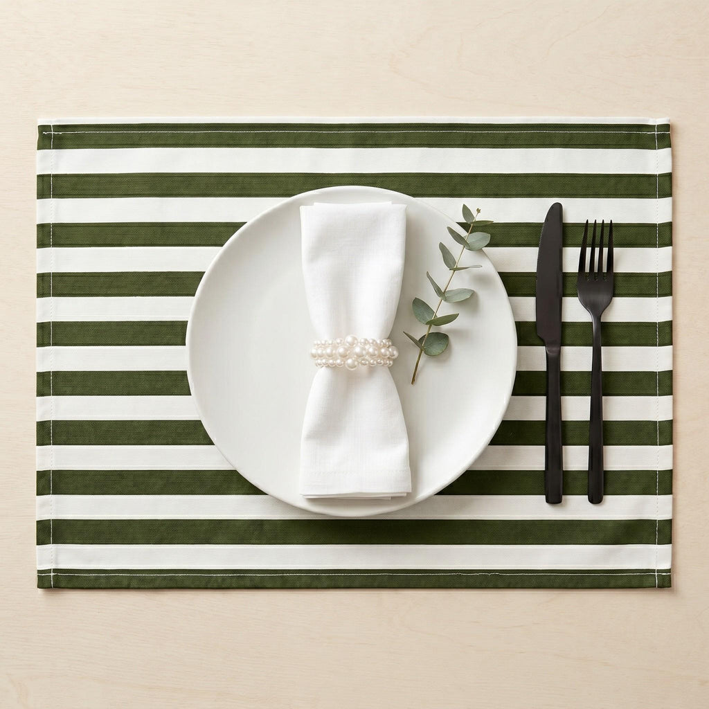 Green striped cotton placemat set