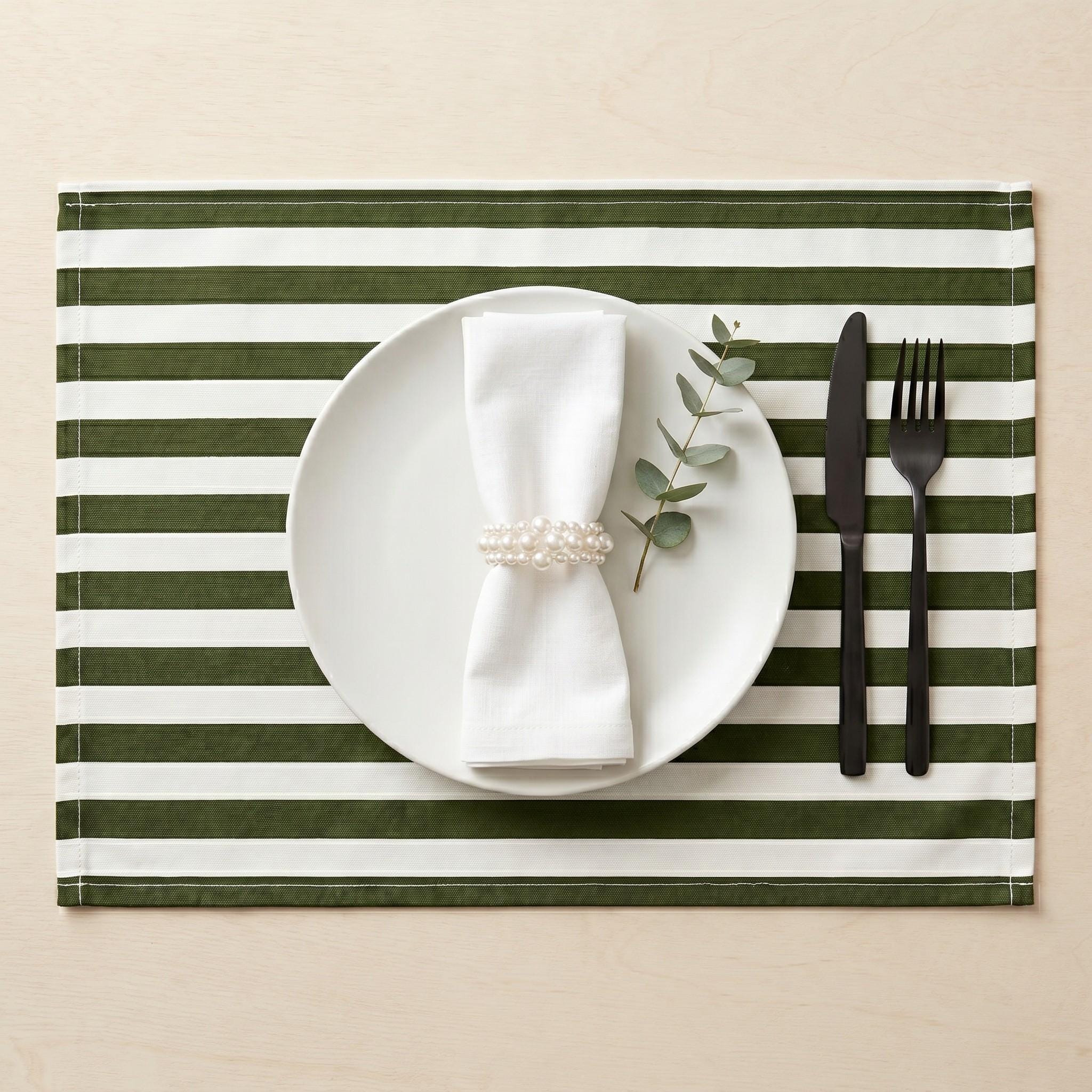 Green striped cotton placemat set