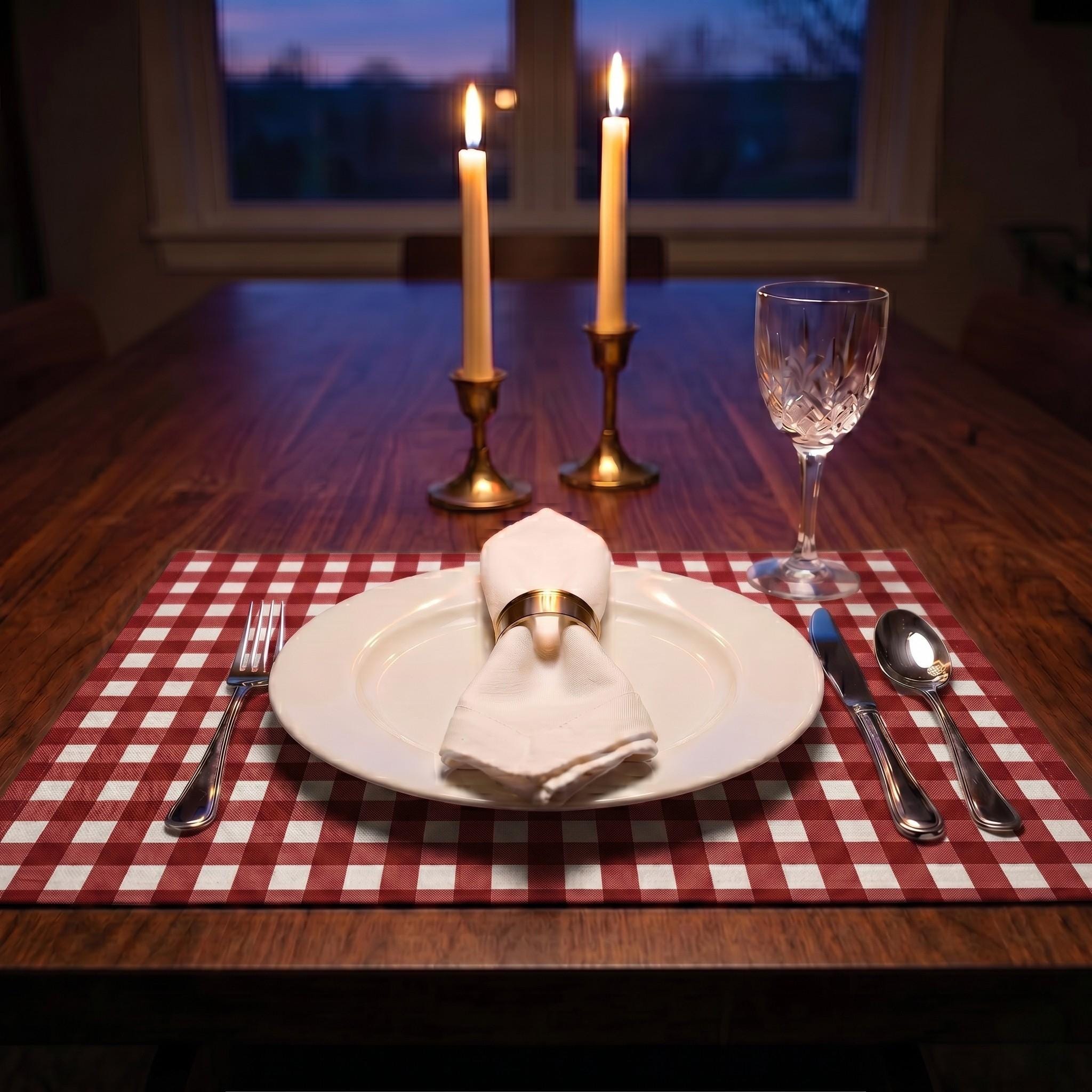Gingham placemats on table