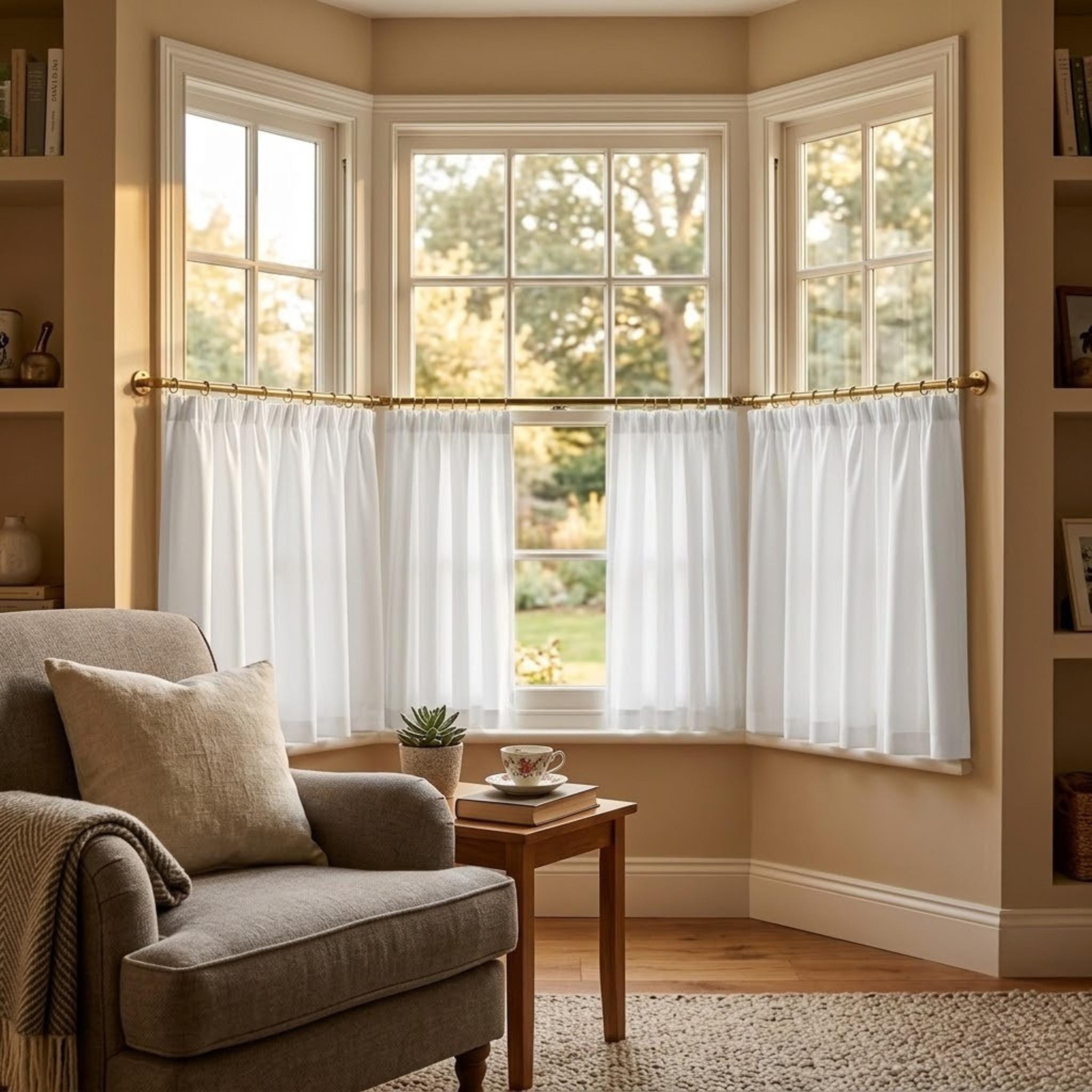 Privacy tier curtains in bathroom