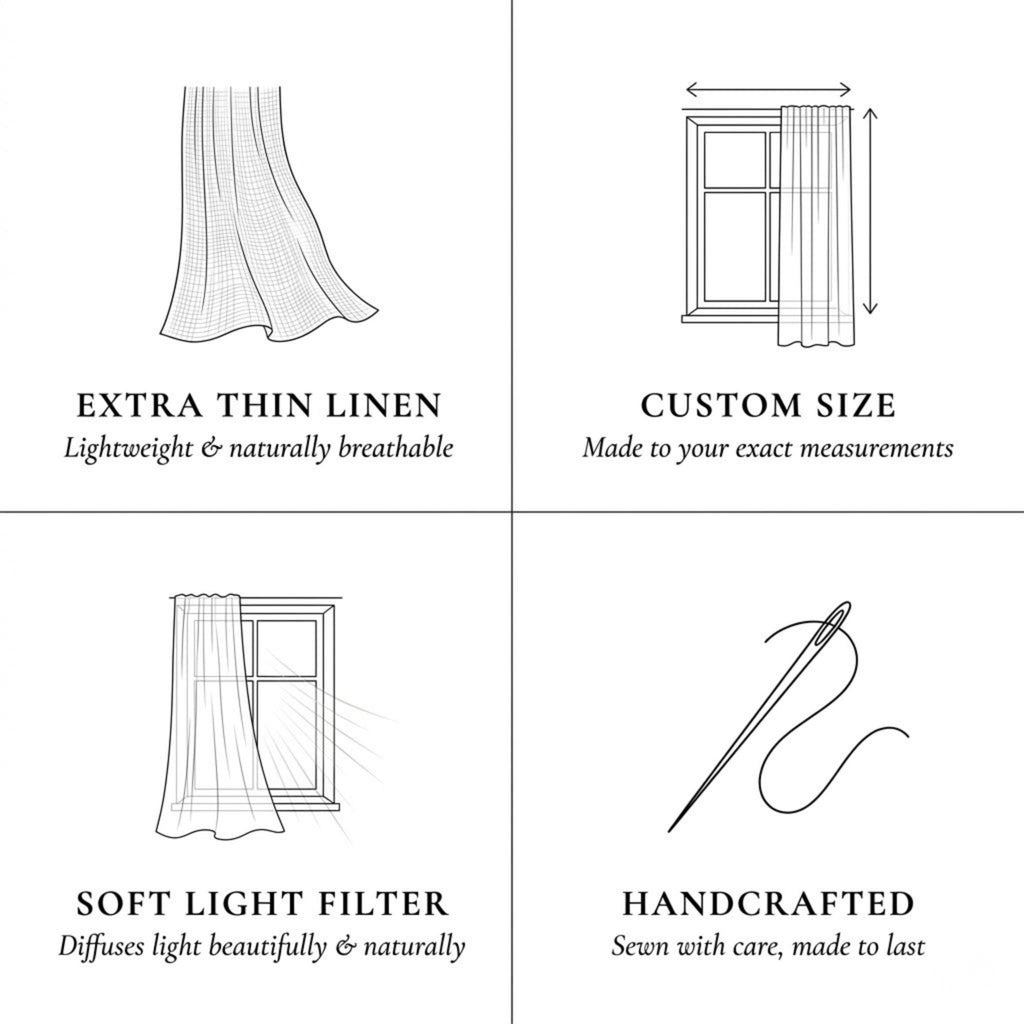Light filtering sheer linen panels