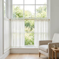 Sheer linen cafe curtains in kitchen window