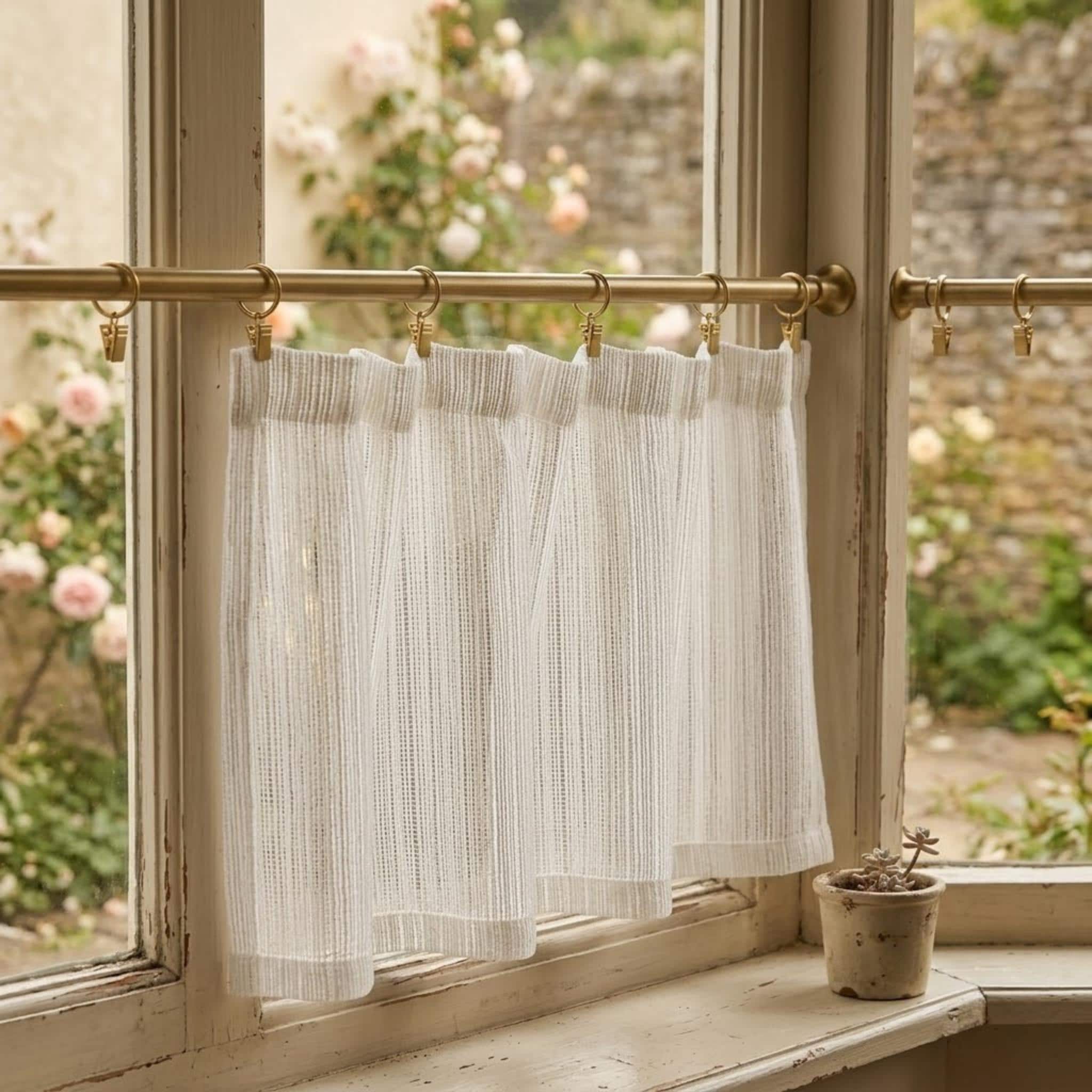 Sheer tulle cafe curtains in window