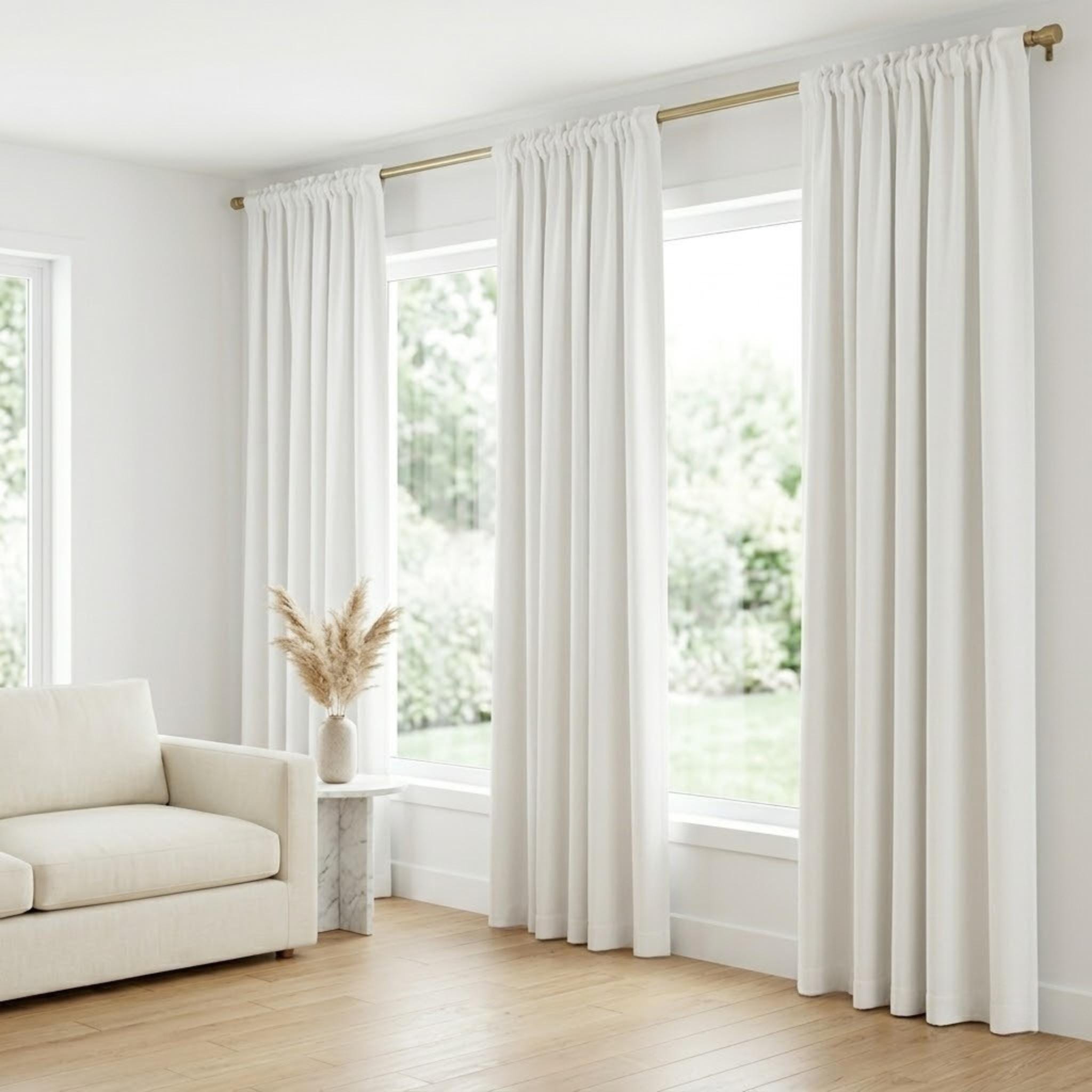 Linen look curtain panels in living room