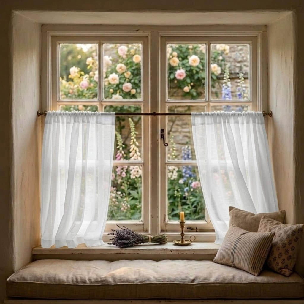 Sheer tulle boho cafe curtains with clip rings