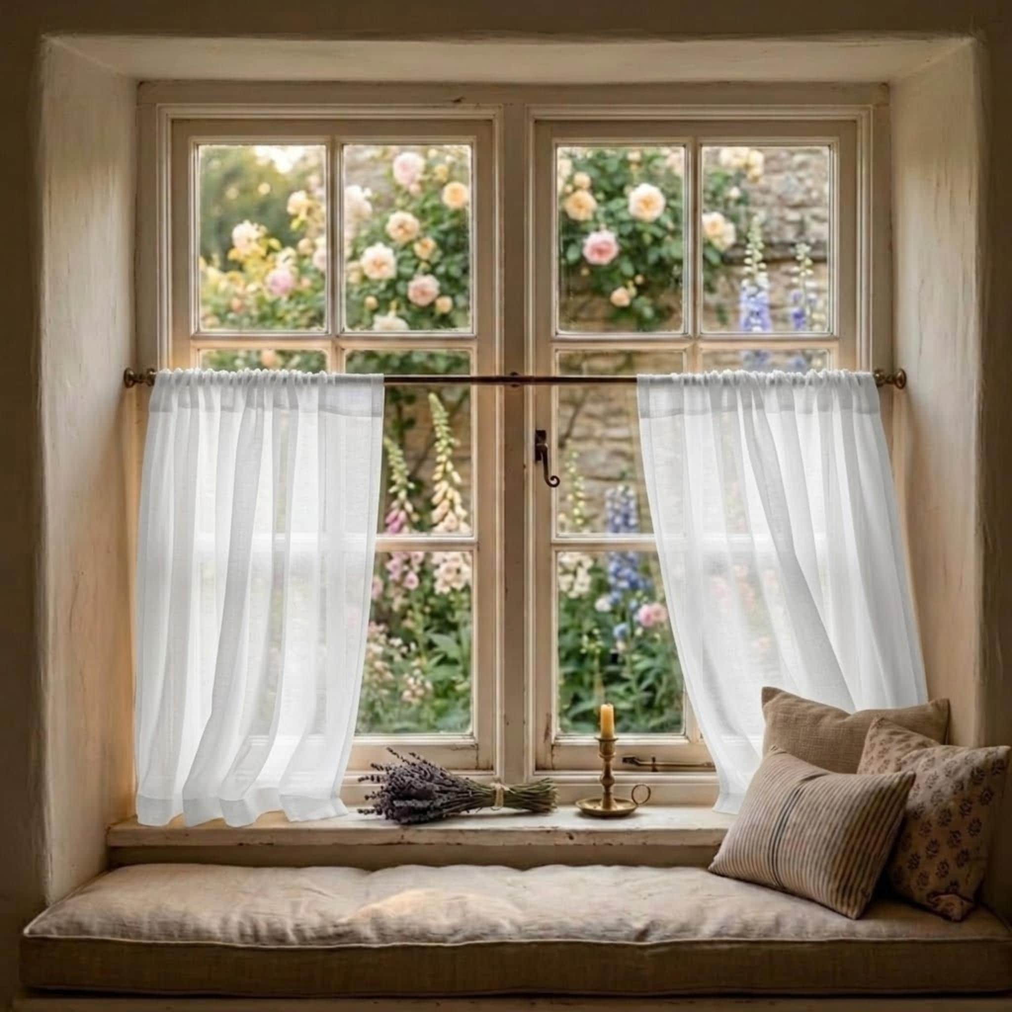Sheer tulle boho cafe curtains with clip rings