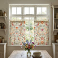 William Morris cafe curtains in kitchen window