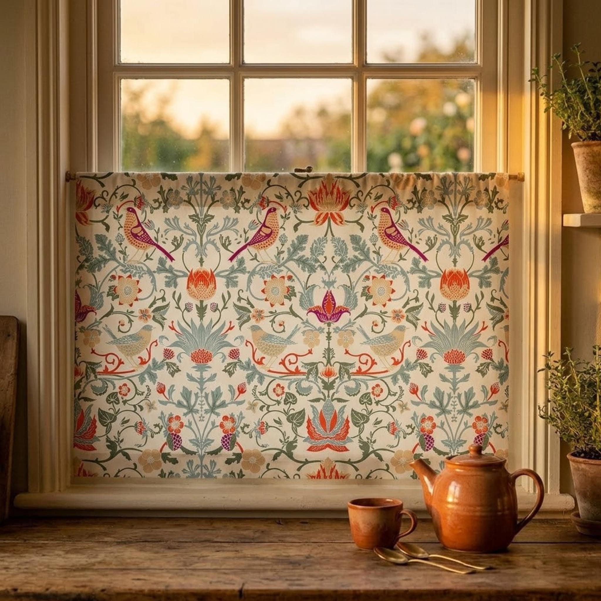 Morris print short window panels