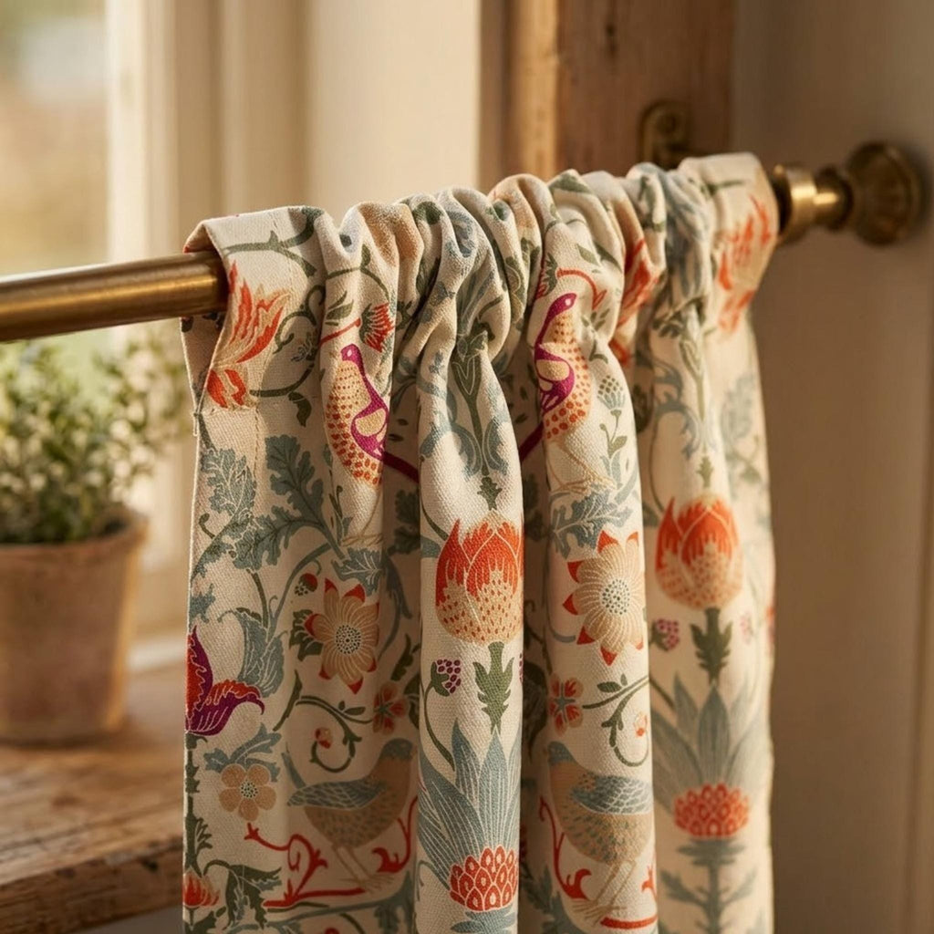 Farmhouse kitchen with Morris curtains