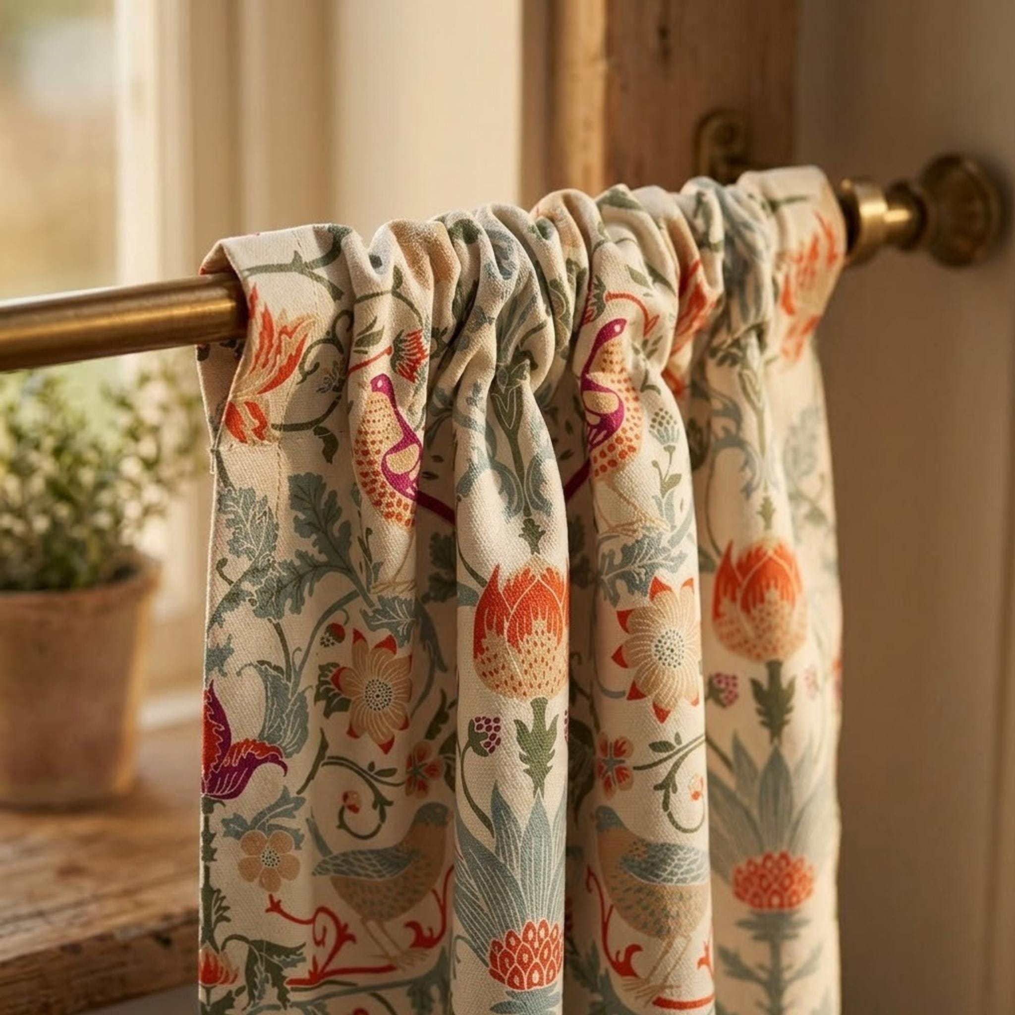 Farmhouse kitchen with Morris curtains