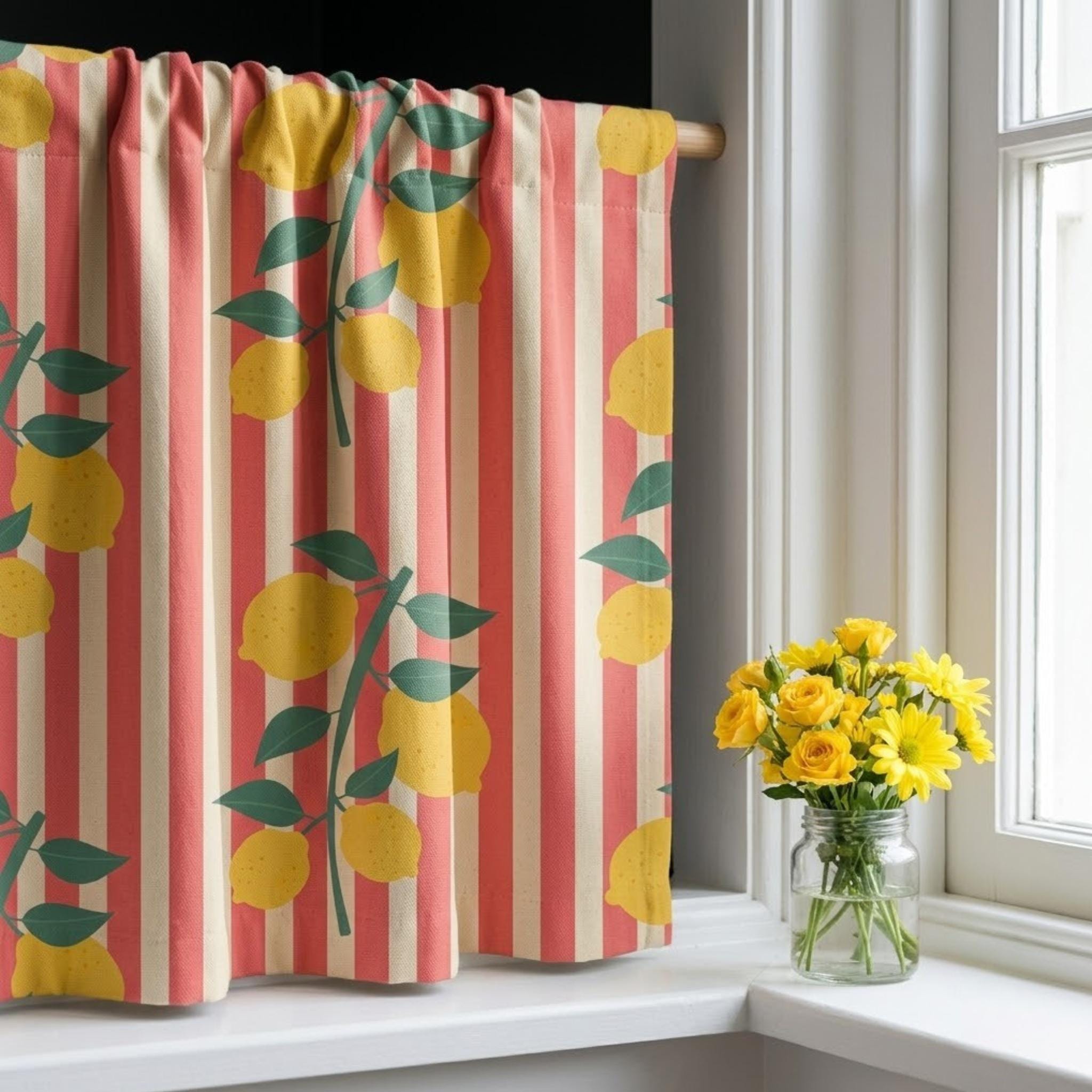 Lemon print striped curtain detail