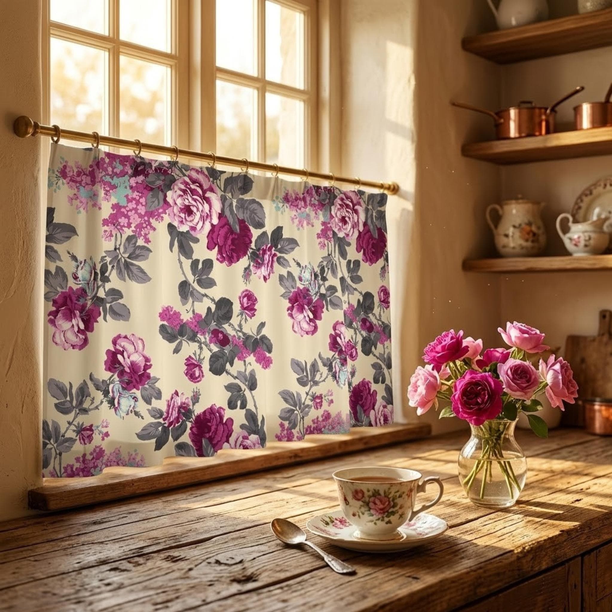 Vintage floral tier drapes