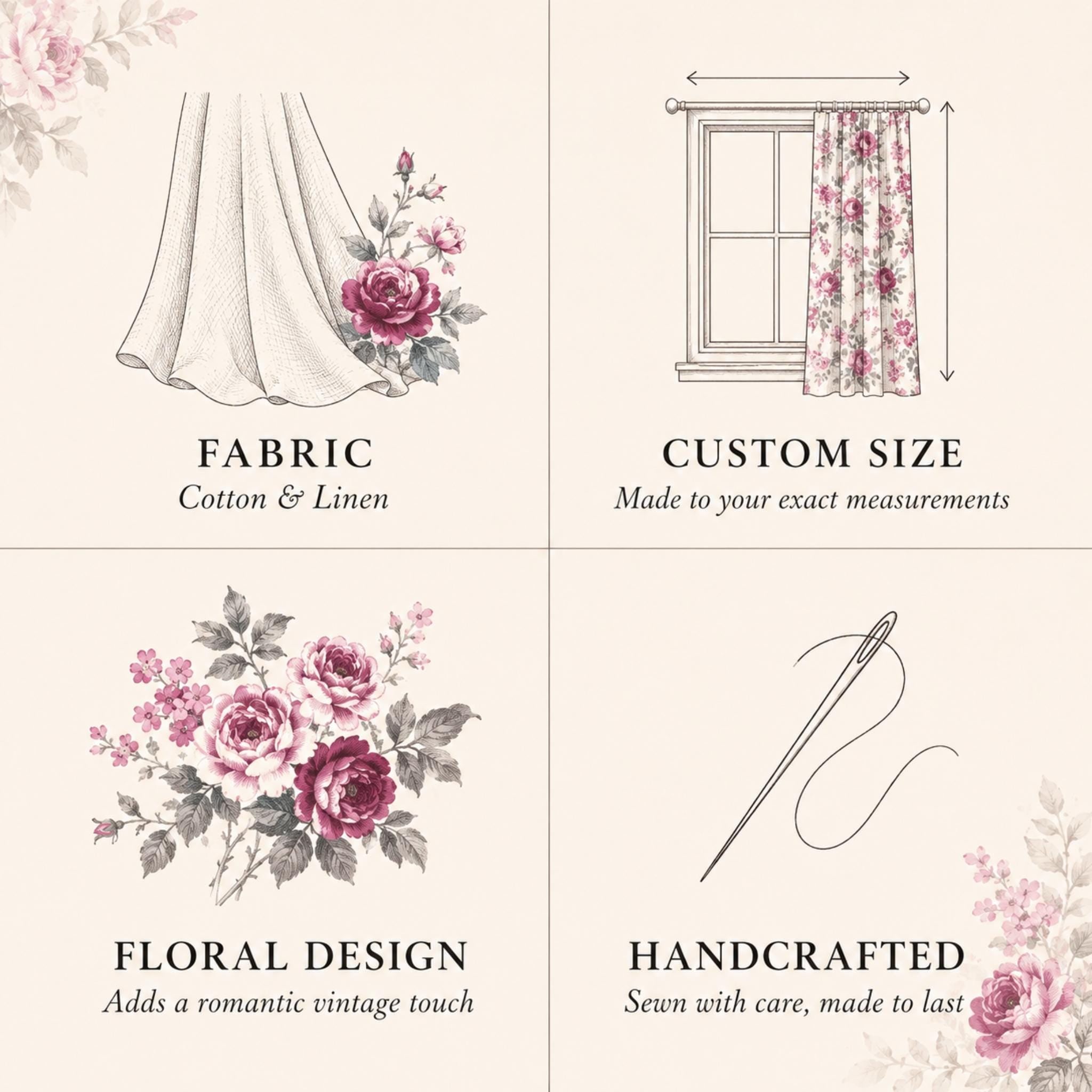 Lush romance rose print curtain