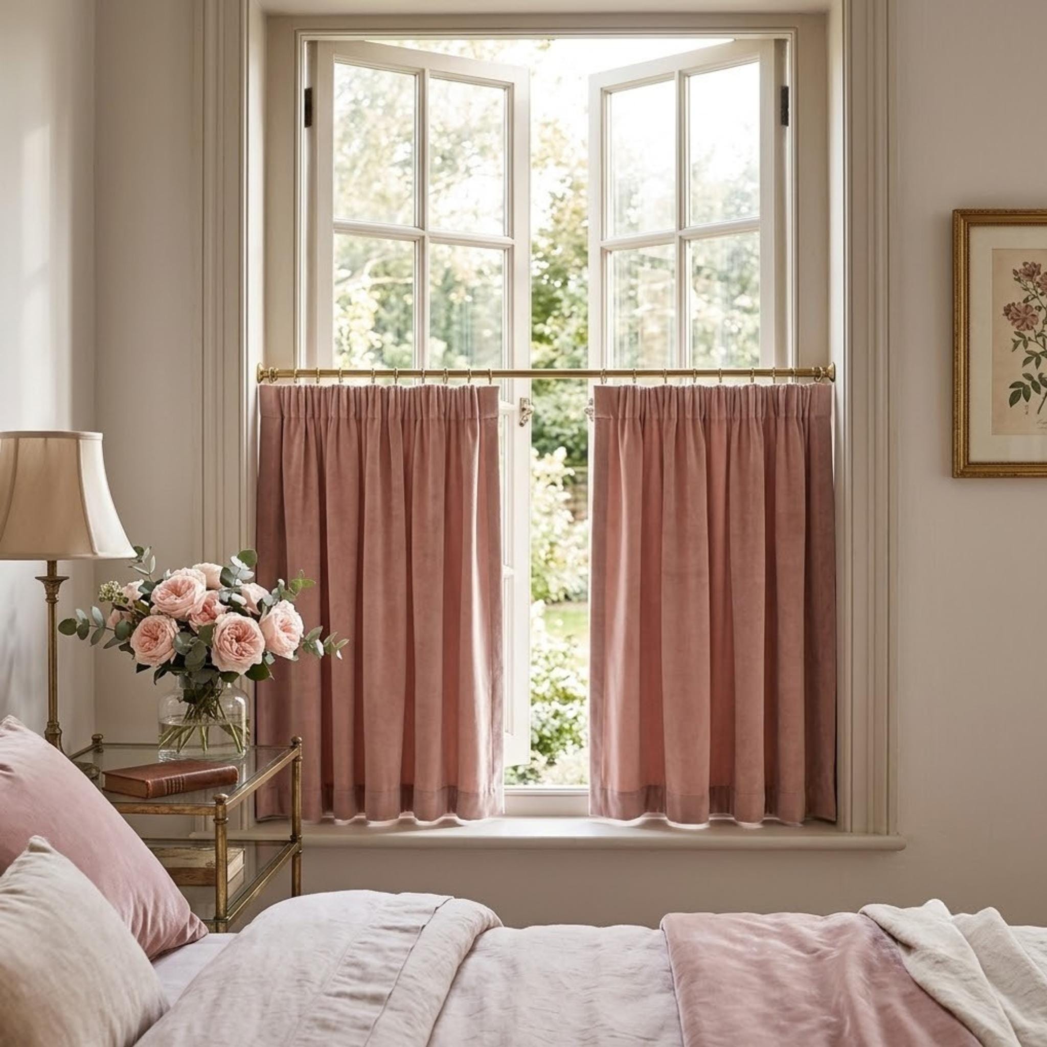 Blush velvet curtain panels