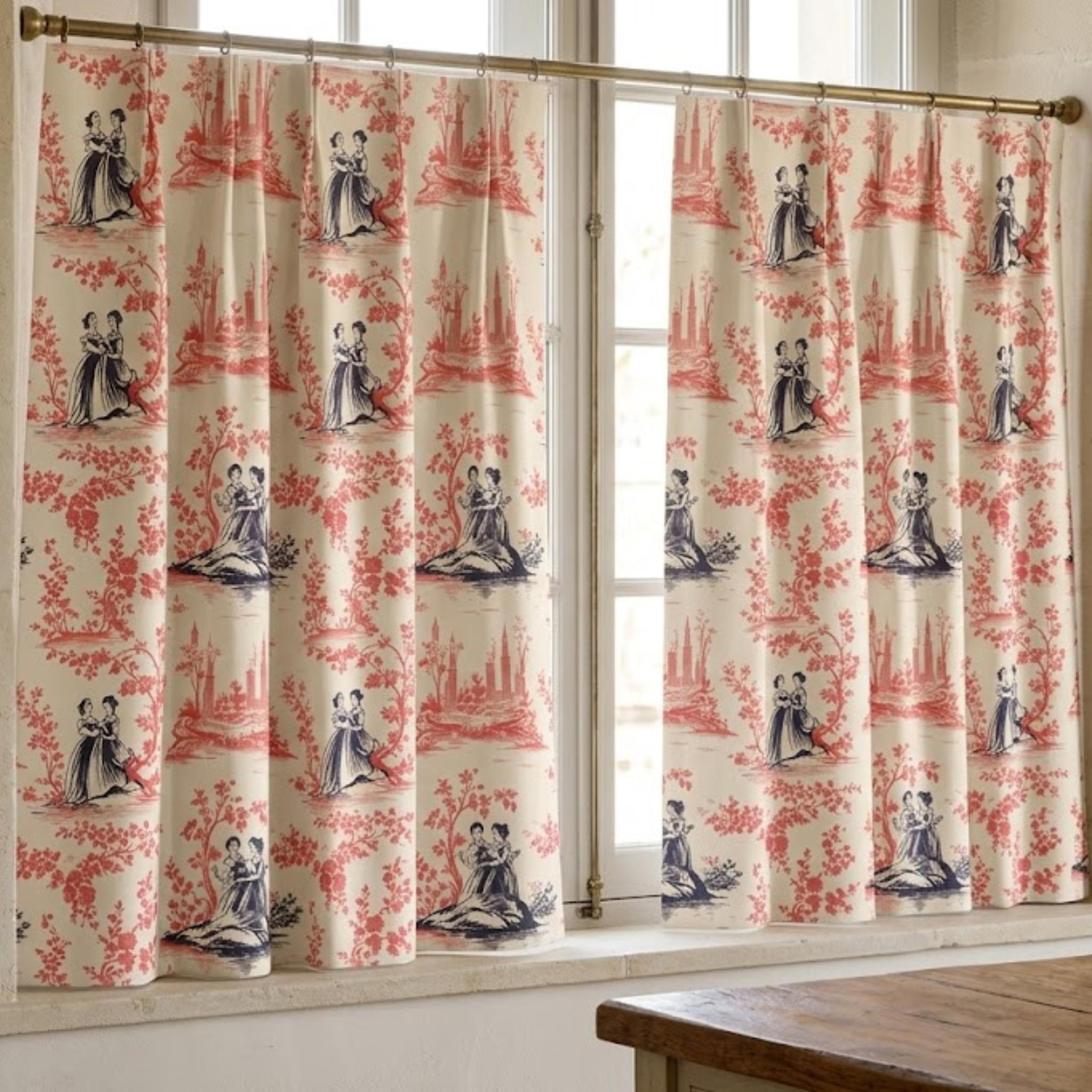 Toile curtain pattern close-up