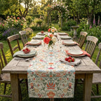 Morris print runner on wooden table