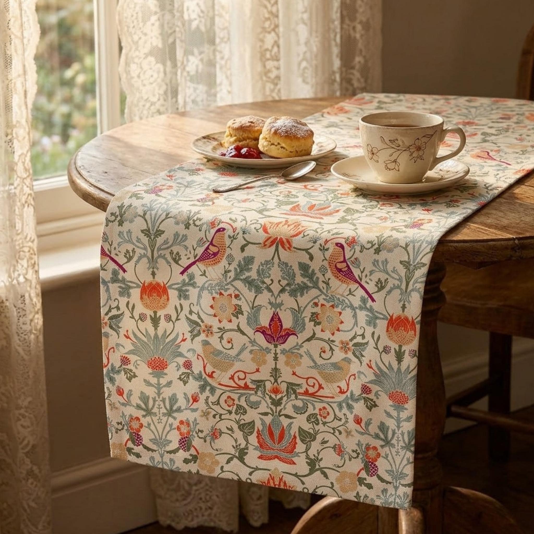 Table runner styled with tableware