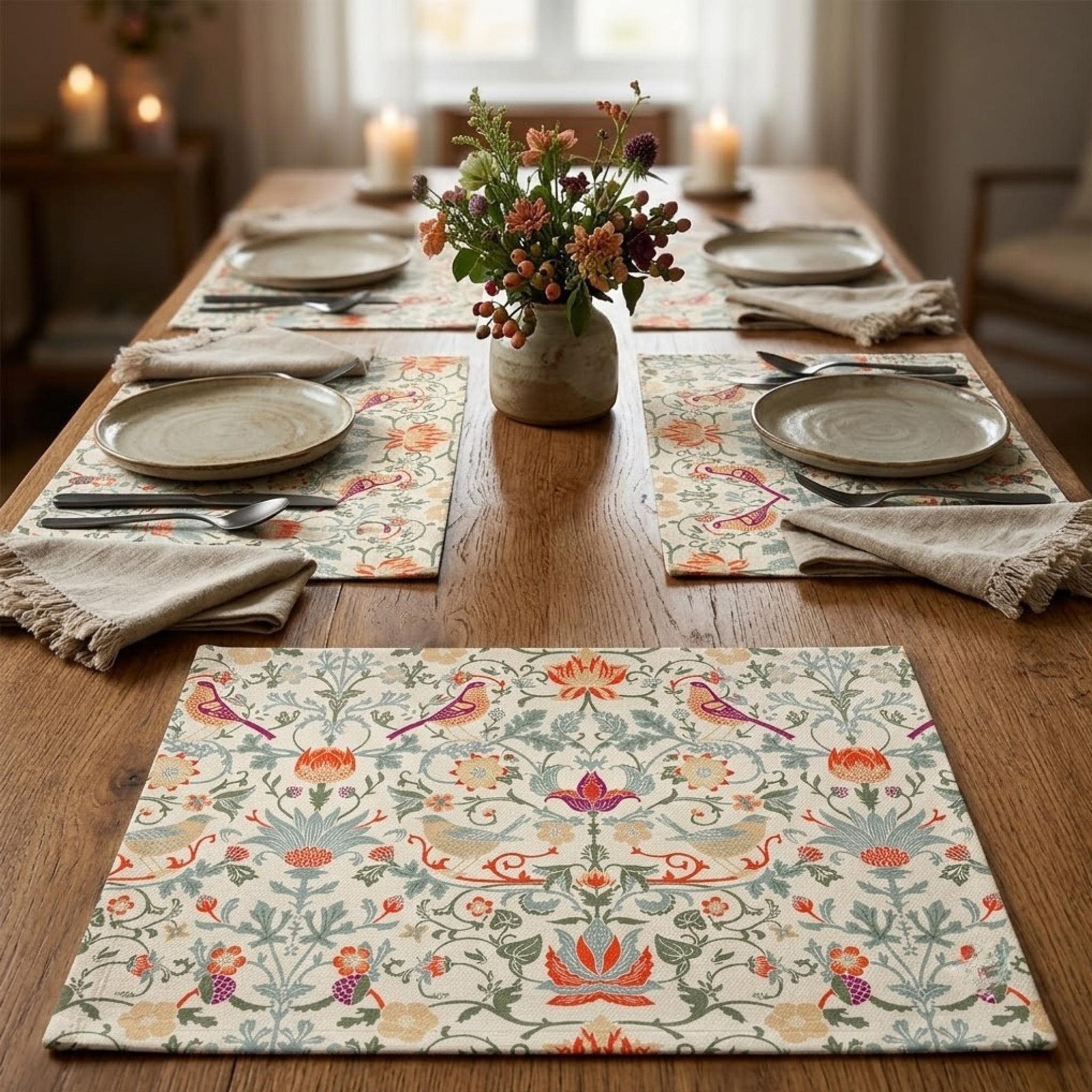 William Morris placemats on wooden table