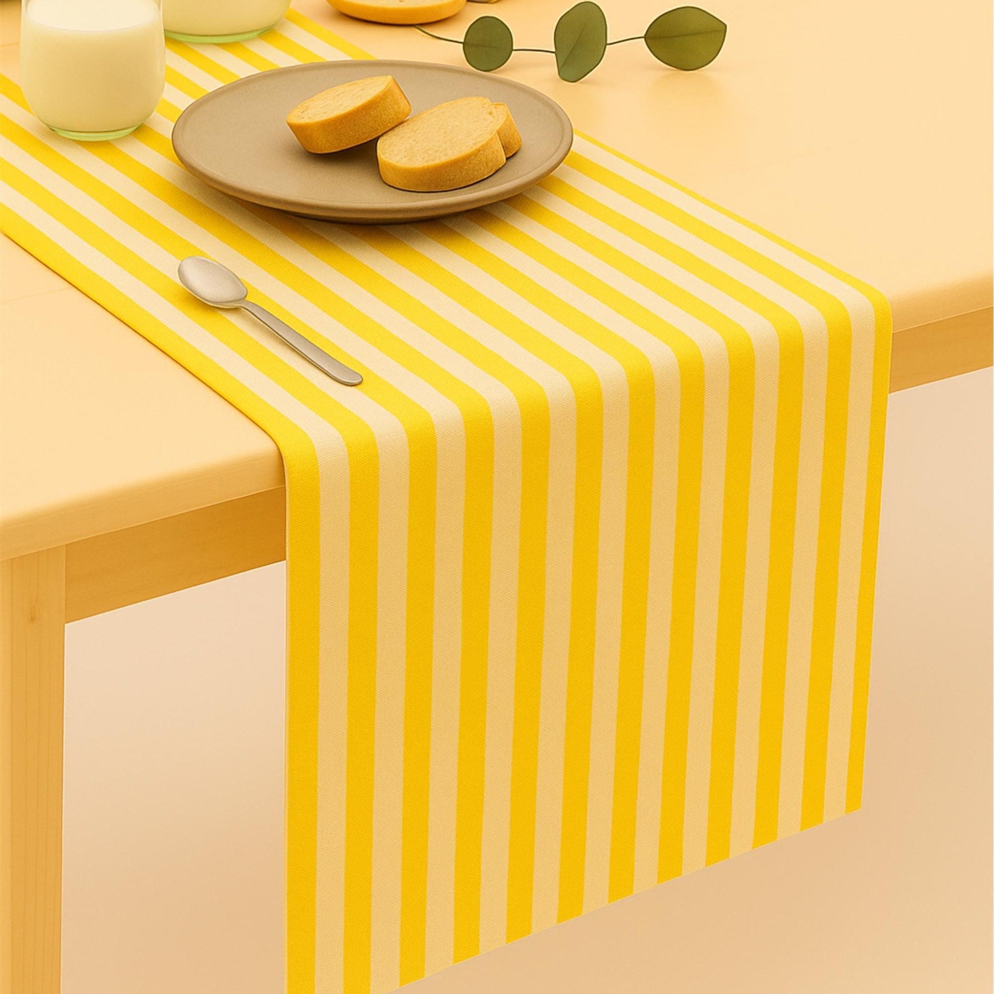 Striped cotton table runner breakfast setting