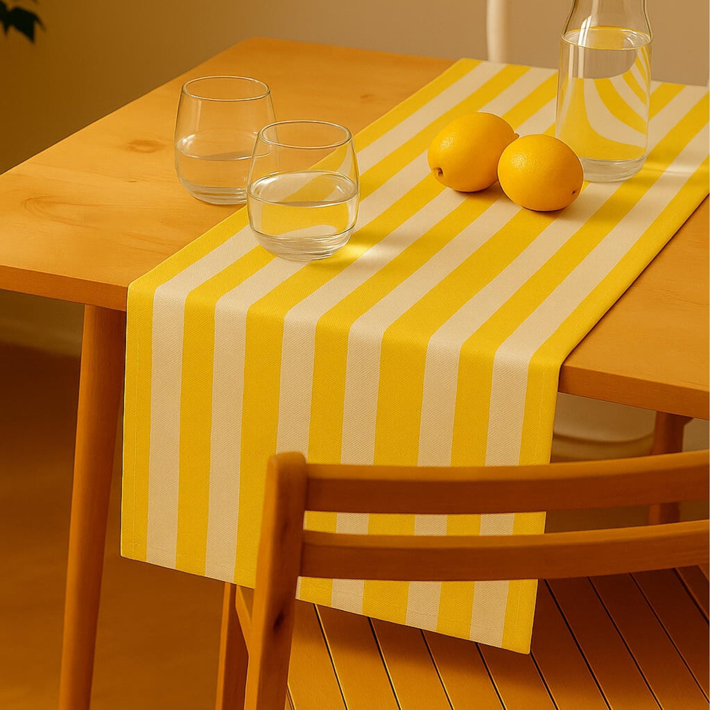 Striped cotton table runner with lemons