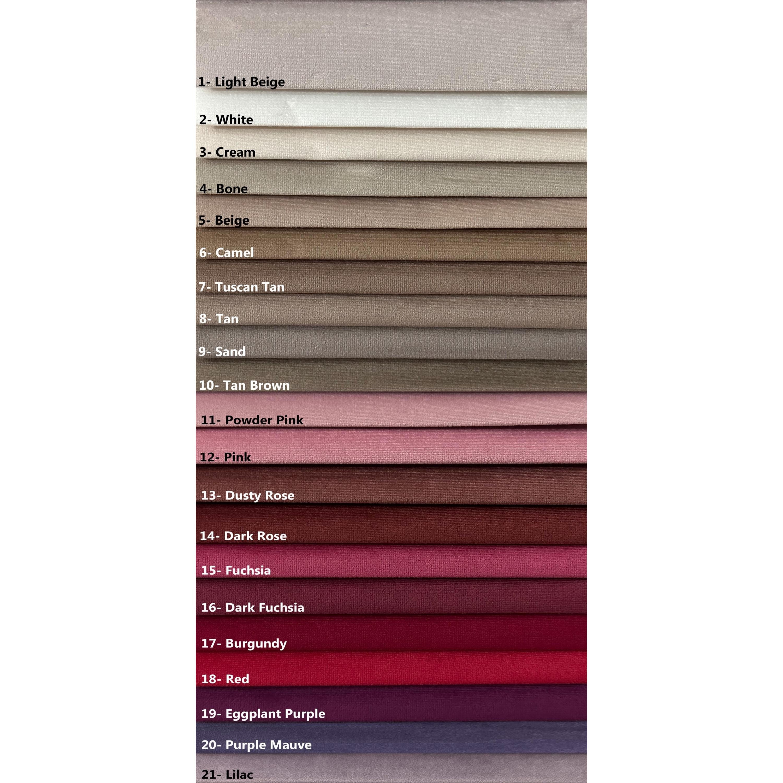 Velvet color chart — colors 1 to 21